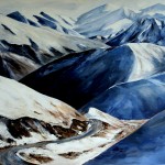 South island mountains winter snow palette knife